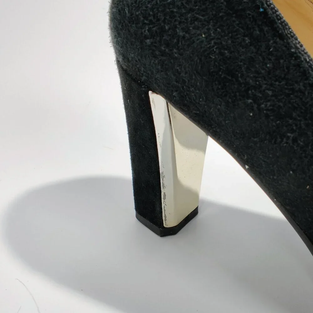 Adrienne Vittadini Women's Size 6M Black Suede‎ Penny Loafer Block Heels